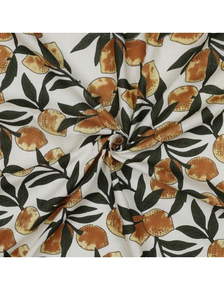 Tecido de algodão indiano block print Limões - Folhas verdes