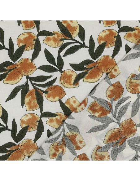Tecido de algodão indiano block print Limões - Folhas verdes
