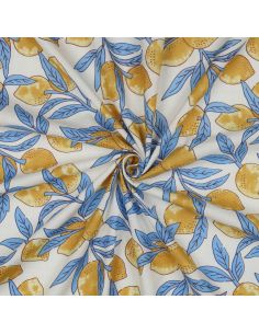 Tecido de algodão indiano block print Limões - Folhas azuis