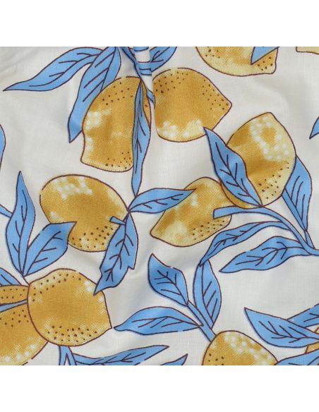 Tecido de algodão indiano block print Limões - Folhas azuis