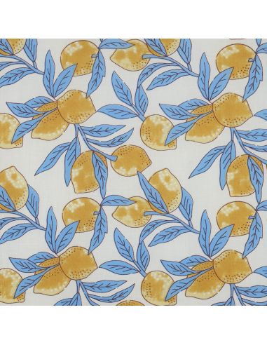 Tecido de algodão indiano block print Limões - Folhas azuis