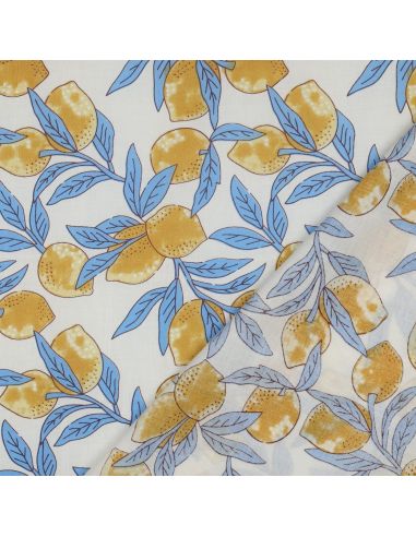 Tecido de algodão indiano block print Limões - Folhas azuis