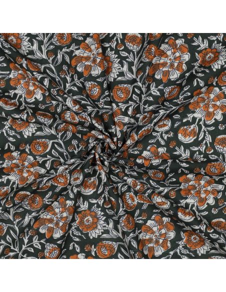 Tecido de algodão indiano block print Myrène - Verde