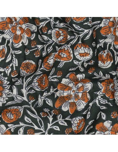 Tecido de algodão indiano block print Myrène - Verde
