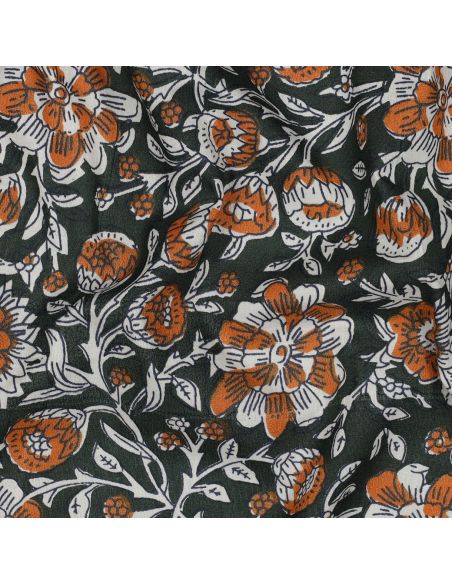 Tecido de algodão indiano block print Myrène - Verde