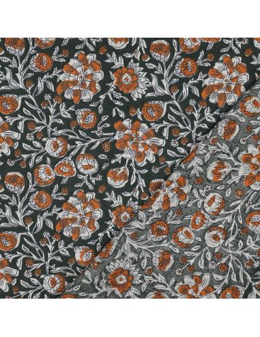Tecido de algodão indiano block print Myrène - Verde