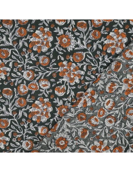 Tecido de algodão indiano block print Myrène - Verde