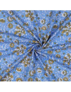 Tecido de algodão indiano block print Myrène - Azul