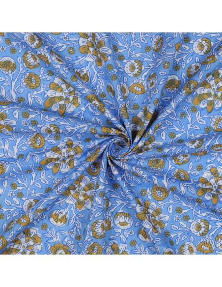 Tecido de algodão indiano block print Myrène - Azul
