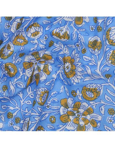 Tecido de algodão indiano block print Myrène - Azul