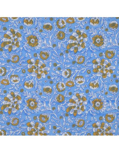 Tecido de algodão indiano block print Myrène - Azul