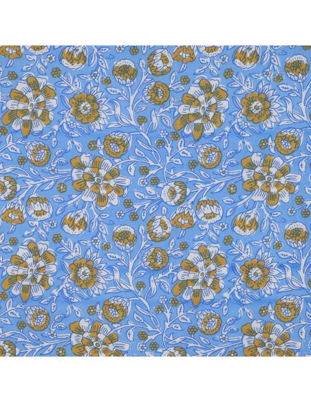 Tecido de algodão indiano block print Myrène - Azul