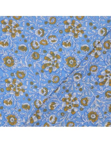 Tecido de algodão indiano block print Myrène - Azul