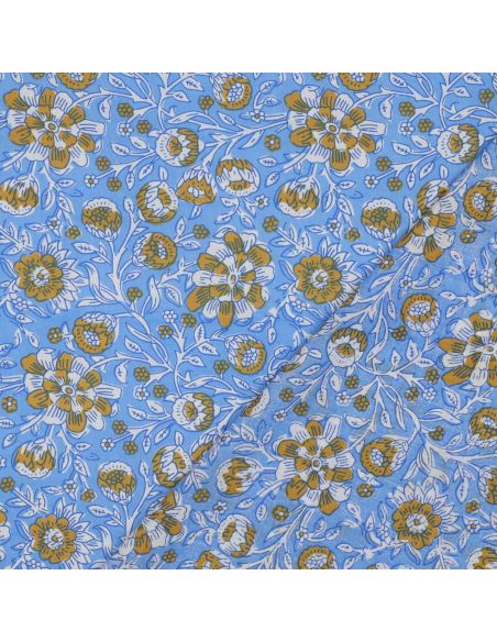 Tecido de algodão indiano block print Myrène - Azul