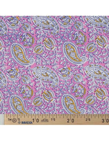 Tecido de algodão indiano block print Nalini - Rosa