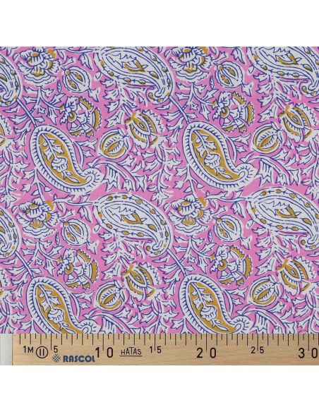 Tecido de algodão indiano block print Nalini - Rosa