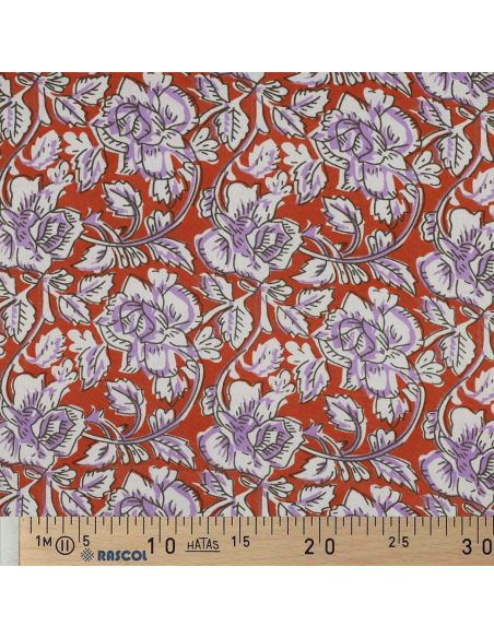 Tecido de algodão indiano block print Jasmine - Terracota