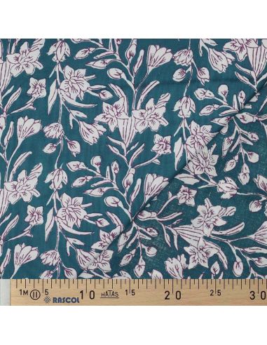 Tecido de algodão indiano block print Kirine - Azul petróleo