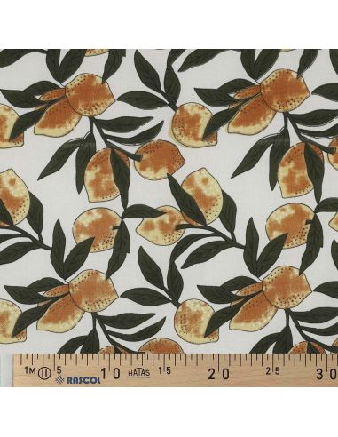 Tecido de algodão indiano block print Limões - Folhas verdes