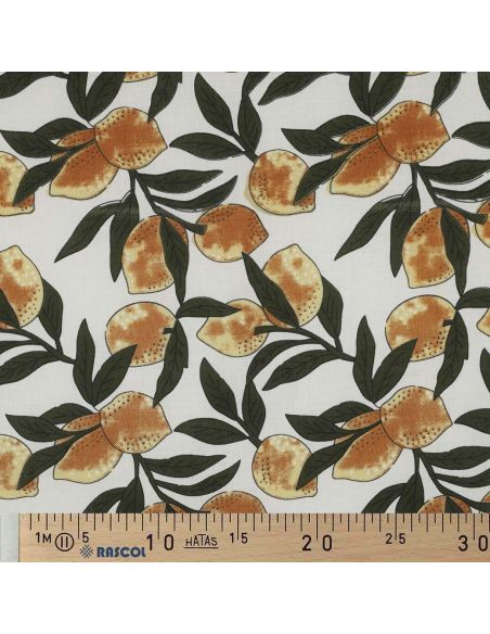 Tecido de algodão indiano block print Limões - Folhas verdes