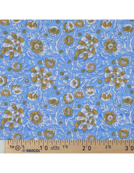 Tecido de algodão indiano block print Myrène - Azul