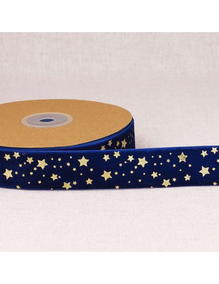 Fita de veludo estrelas de Natal - Azul