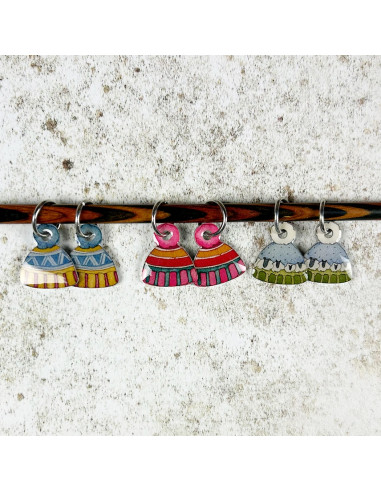 Conjunto de 6 anéis marcadores de malha - Ovelha e gorro