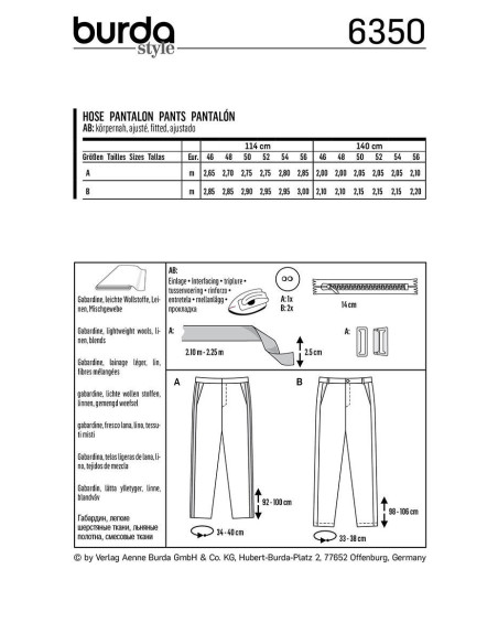 Molde de calça - Burda 6350
