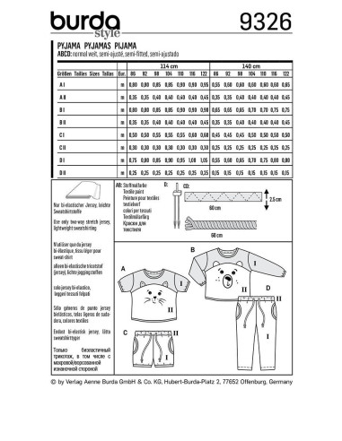 Padrão de pijama - Burda 9326