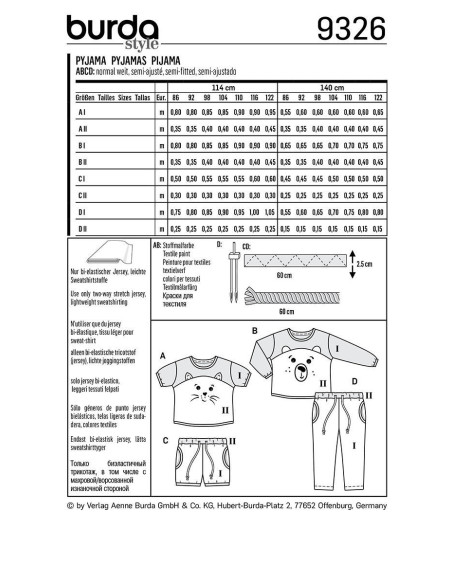 Padrão de pijama - Burda 9326