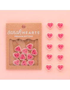 Botões pequenos corações 2 furos - Rosa 15 mm