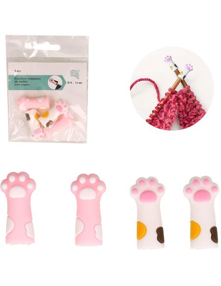 Tampões de malha para agulhas de tricô - Patas de gatos