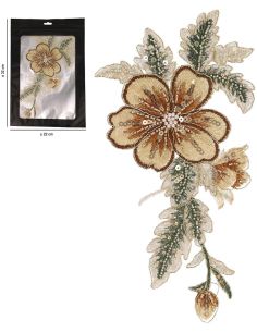 Emblema flor pérolas para costurar XL - Marrom