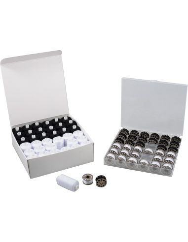 Kit de costura e bobinas de metal planas – 72 peças – preto e branco