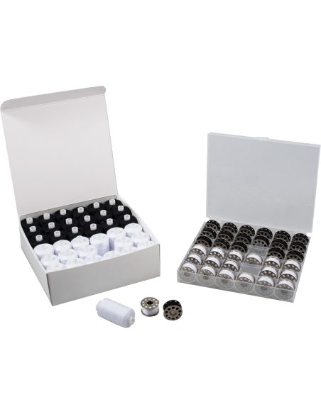 Kit de costura e bobinas de metal planas – 72 peças – preto e branco