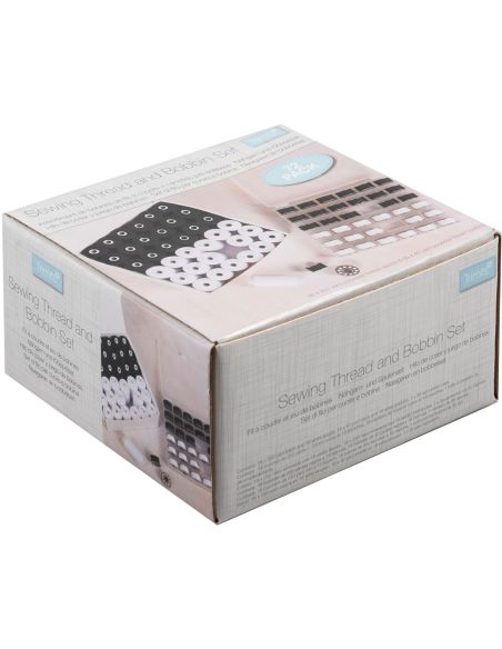 Kit de costura e bobinas de metal planas – 72 peças – preto e branco