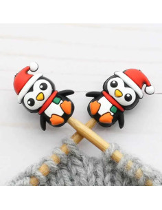 Tampões de malha para agulhas de tricô - Pinguins de Natal