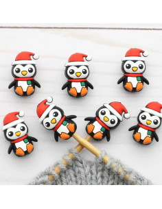 Tampões de malha para agulhas de tricô - Pinguins de Natal 2