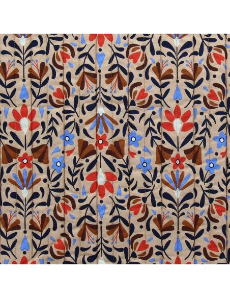 Tecido de algodão acolchoado Lafleur - Bege e azul