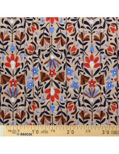 Tecido de algodão acolchoado Lafleur - Bege e azul