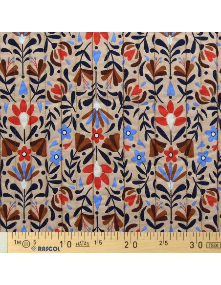 Tecido de algodão acolchoado Lafleur - Bege e azul