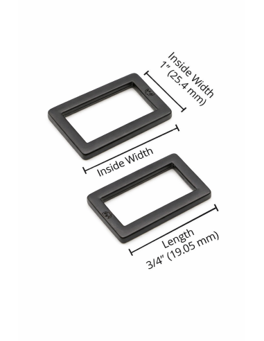 Conjunto de 2 fivelas retangulares 19 x 25 mm preto
