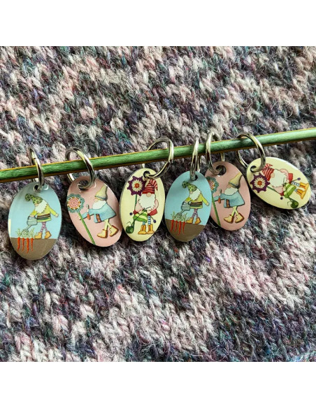 Conjunto de 6 marcadores de malha - Gnomo e flor