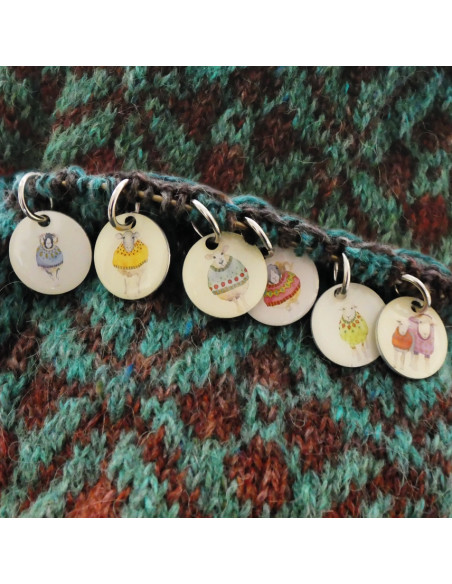 Conjunto de 6 anéis marcadores de malha - Ovelha e camisola