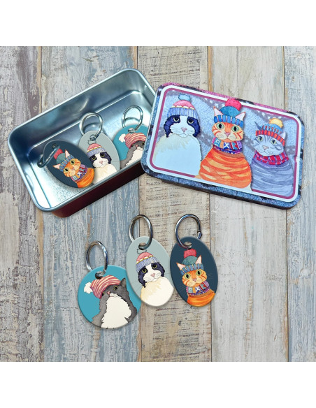 Conjunto de 6 marcadores de malha - Gato e gorro
