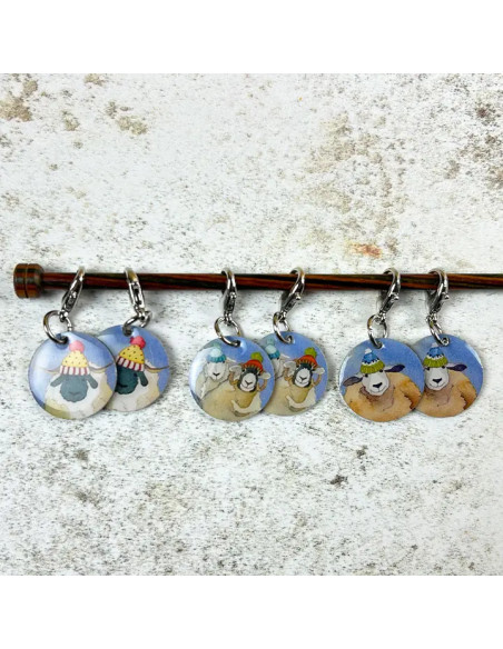 Conjunto de 6 anéis marcadores de malha abertos - Ovelha feliz