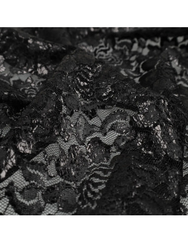 Tecido de renda metalizada Lisa - Preto