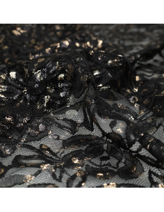 Tecido de renda metalizada Lauren - Preto 2