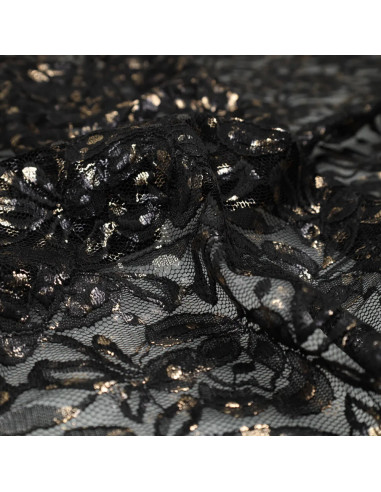 Tecido de renda metalizada Lauren - Preto