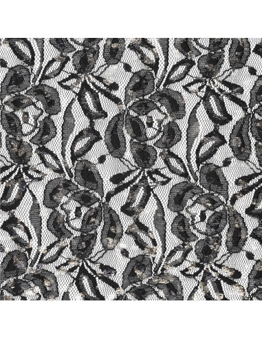 Tecido de renda metalizada Lauren - Preto